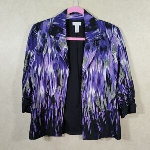 04157 Chico's purple, black & green knit open front jacket 1 M